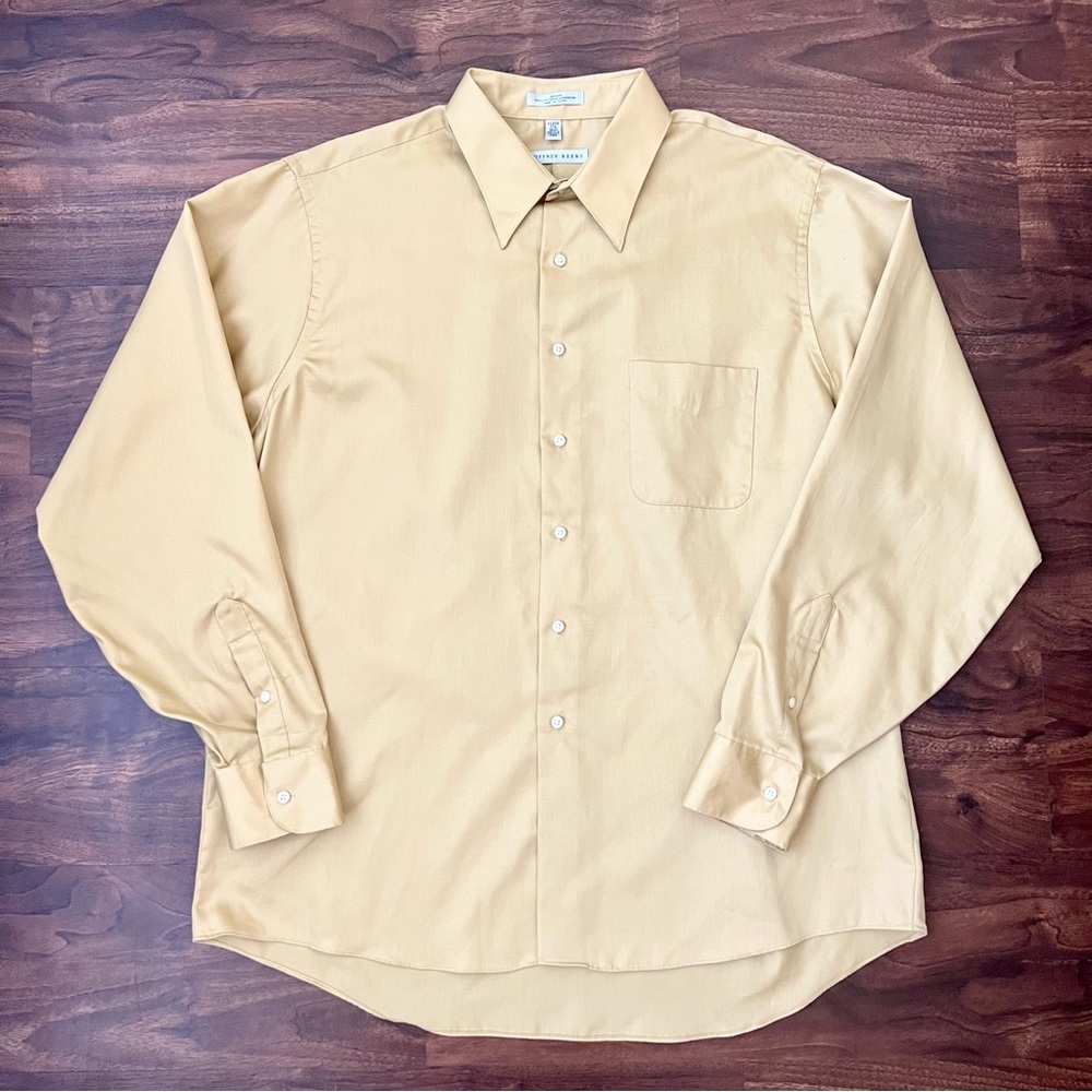 Geoffrey Beene Dress Shirt Light Yellow Long Sleeve Button Down Fitted Size XL